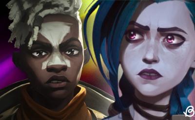 Arcane timebomb ship includes ekko on the left and jinx on the right